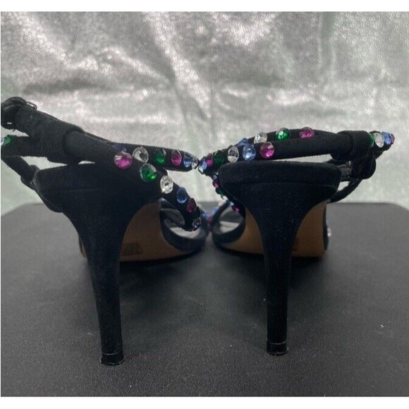 Rebecca Minkoff Black Suede Nanine Rhinestone Strappy Ankle Heel Sandals 7.5 EUC - Picture 5 of 14